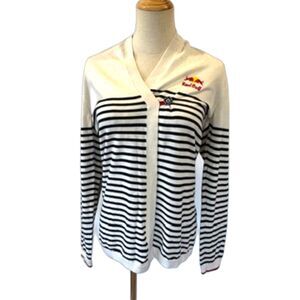 Red Bull Wings Team Collection Striped Cardigan Sweater Elbow Patch Wool